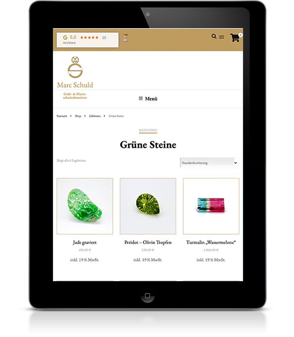 Online-Handel, Design für Onlineshop entwickelt für Edelsteine vom Goldschmiedemeister aus Berlin